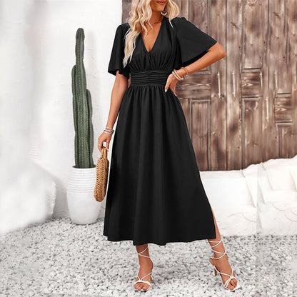 Sleeve Smocked Waist Midi Dress