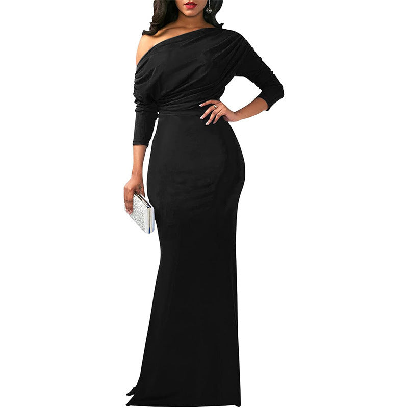 Long Sleeves One Shoulder Maxi Dresses