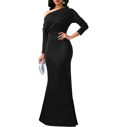 Long Sleeves One Shoulder Maxi Dresses