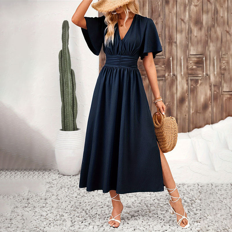 Sleeve Smocked Waist Midi Dress