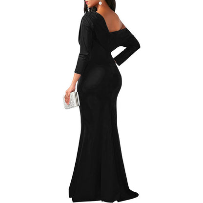 Long Sleeves One Shoulder Maxi Dresses