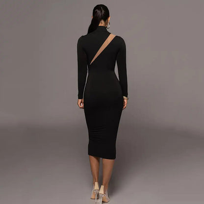 Round Neck Long Sleeve Stitching Dress Women