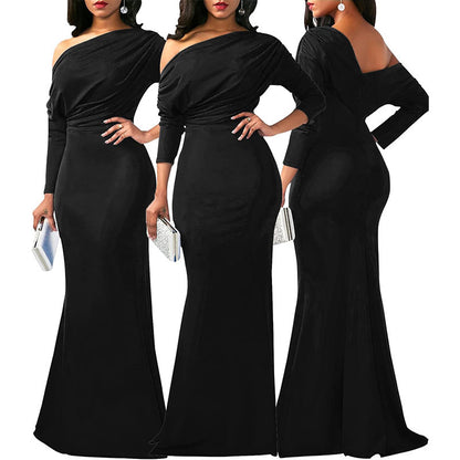 Long Sleeves One Shoulder Maxi Dresses