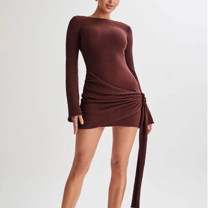 Fashion Slim Long-sleeve V-back Backless Mini Dress