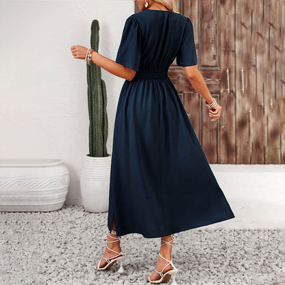 Sleeve Smocked Waist Midi Dress